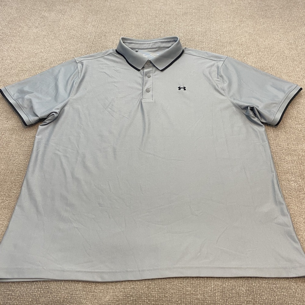 Under Armour HeatGear Polo Shirt Mens 2XL Gray Solid Golf Performance Stretch